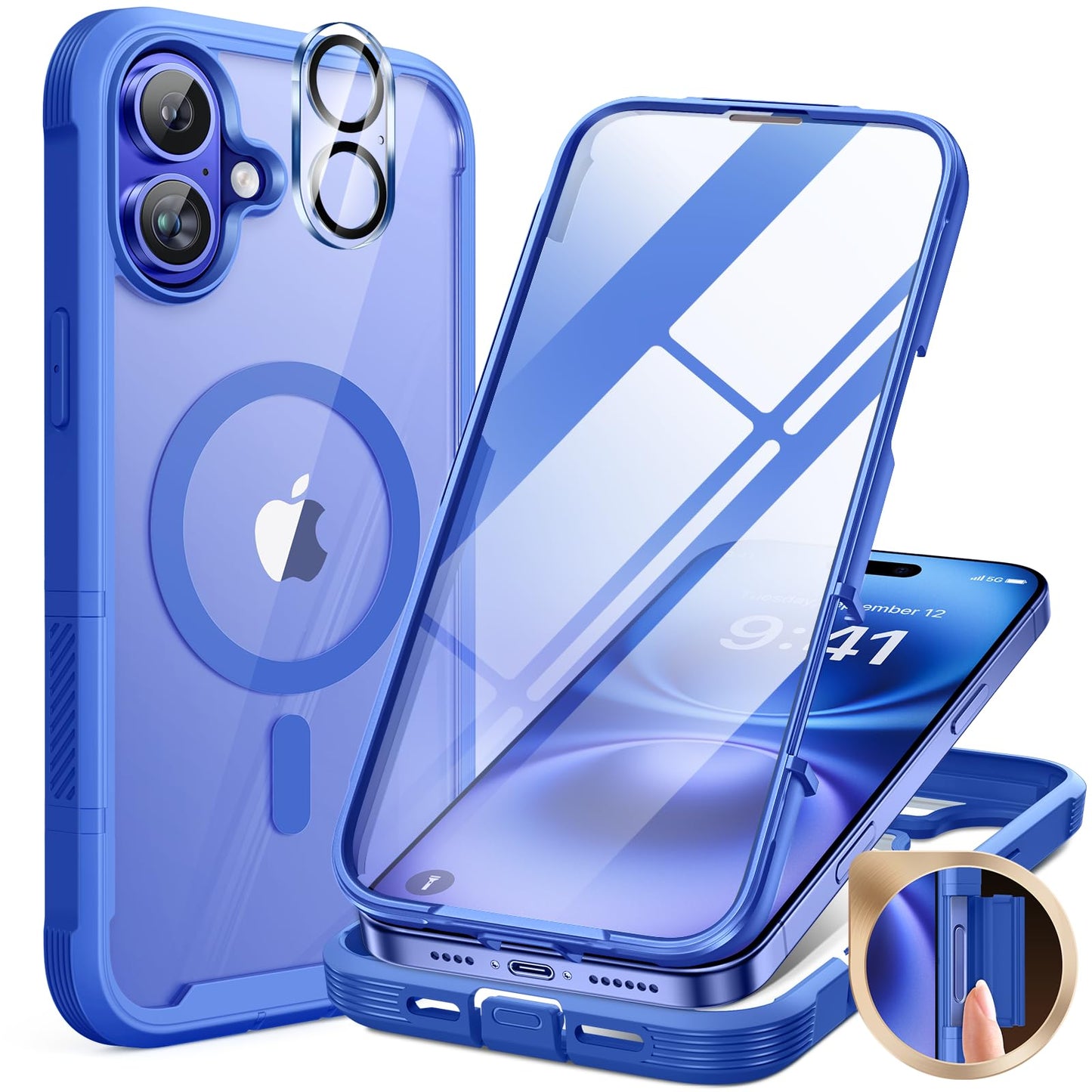 Miracase Magnetic for iPhone 15 Pro Max Case 6.7'' [Compatible with Magsafe] Full-Body Drop Proof Bumper Phone Case for iPhone 15 Pro Max with Built-in 9H Tempered Glass Screen Protector,Blue