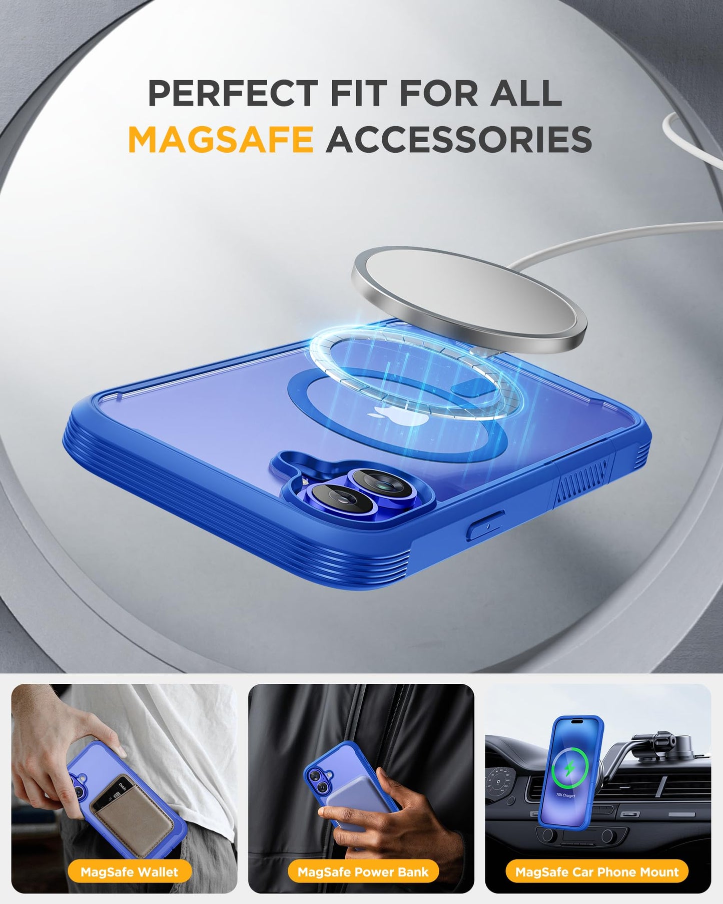 Miracase Magnetic for iPhone 15 Pro Max Case 6.7'' [Compatible with Magsafe] Full-Body Drop Proof Bumper Phone Case for iPhone 15 Pro Max with Built-in 9H Tempered Glass Screen Protector,Blue