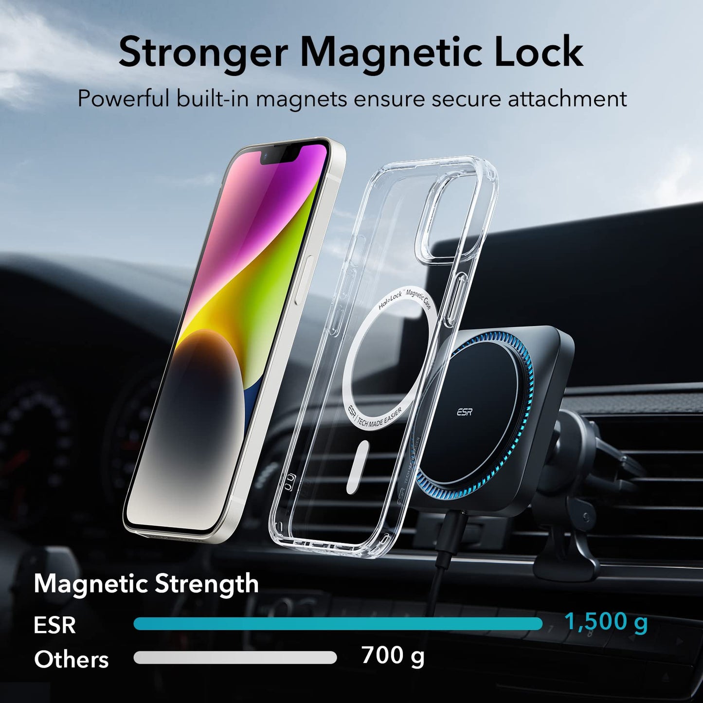 ESR for iPhone 14 Case/iPhone 13 Case, Compatible with MagSafe, Shockproof Military-Grade Protection, Magnetic Phone Case for iPhone 14/13, Classic Hybrid Case (HaloLock), Clear