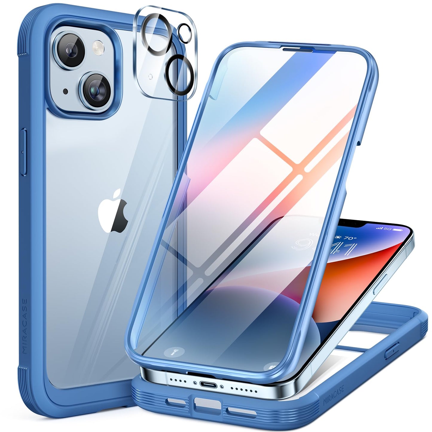 Miracase Magnetic for iPhone 15 Pro Max Case 6.7'' [Compatible with Magsafe] Full-Body Drop Proof Bumper Phone Case for iPhone 15 Pro Max with Built-in 9H Tempered Glass Screen Protector,Blue