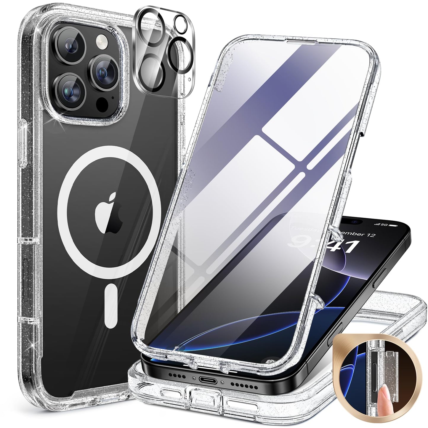 Miracase Magnetic for iPhone 15 Pro Max Case 6.7'' [Compatible with Magsafe] Full-Body Drop Proof Bumper Phone Case for iPhone 15 Pro Max with Built-in 9H Tempered Glass Screen Protector,Blue