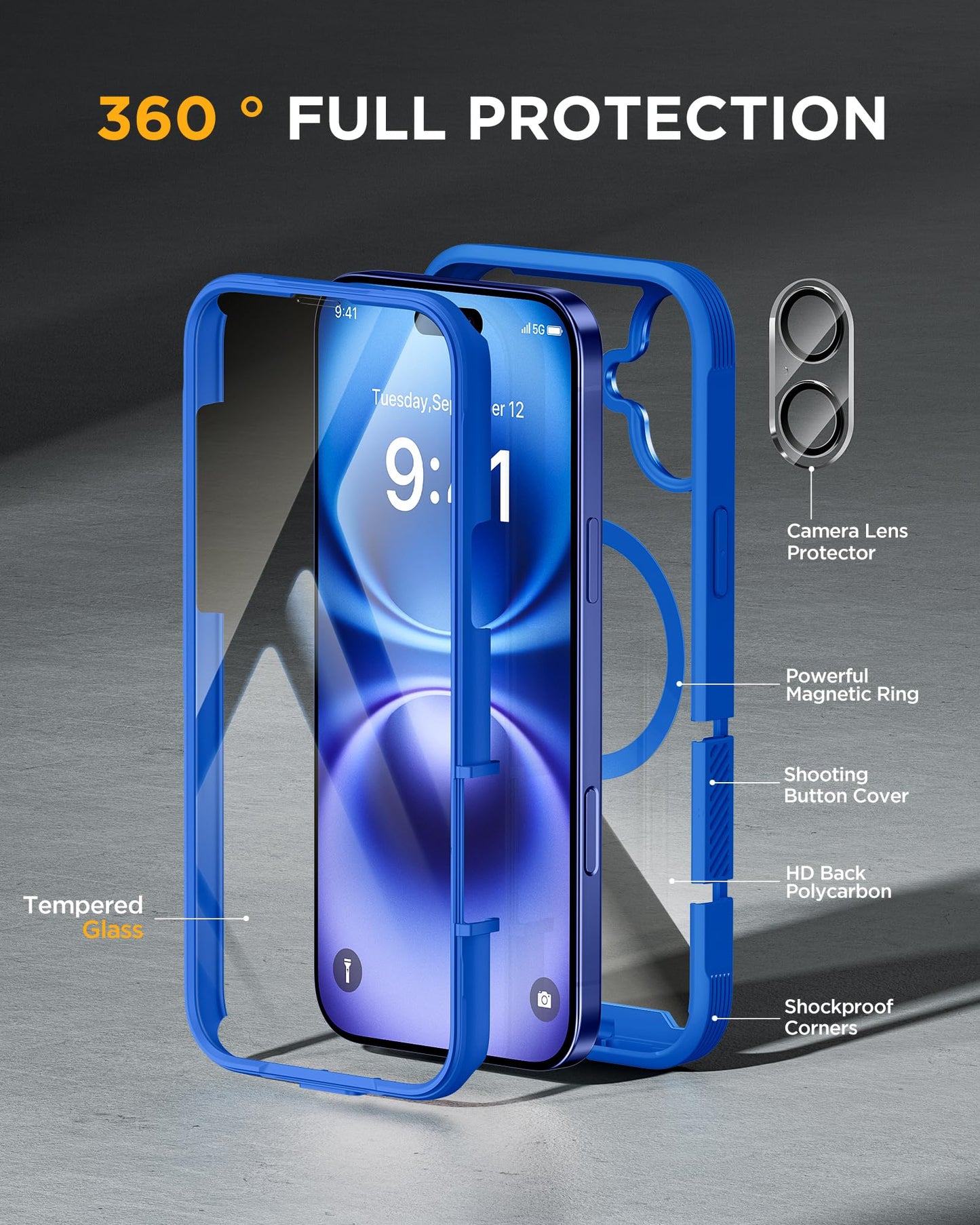 Miracase Magnetic for iPhone 15 Pro Max Case 6.7'' [Compatible with Magsafe] Full-Body Drop Proof Bumper Phone Case for iPhone 15 Pro Max with Built-in 9H Tempered Glass Screen Protector,Blue