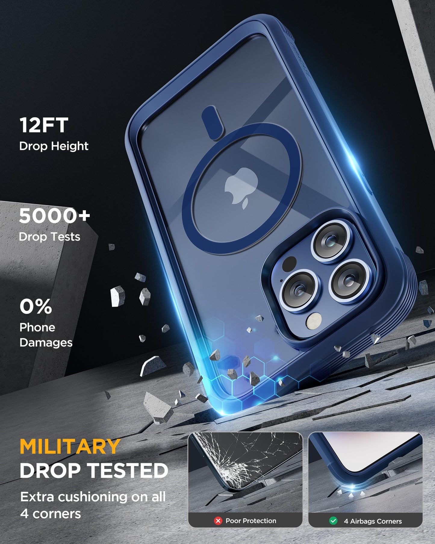 Miracase Magnetic for iPhone 15 Pro Max Case 6.7'' [Compatible with Magsafe] Full-Body Drop Proof Bumper Phone Case for iPhone 15 Pro Max with Built-in 9H Tempered Glass Screen Protector,Blue