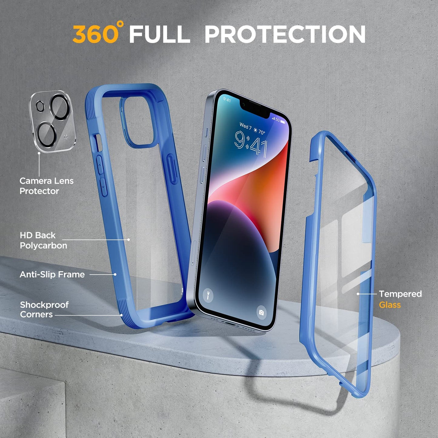 Miracase Magnetic for iPhone 15 Pro Max Case 6.7'' [Compatible with Magsafe] Full-Body Drop Proof Bumper Phone Case for iPhone 15 Pro Max with Built-in 9H Tempered Glass Screen Protector,Blue