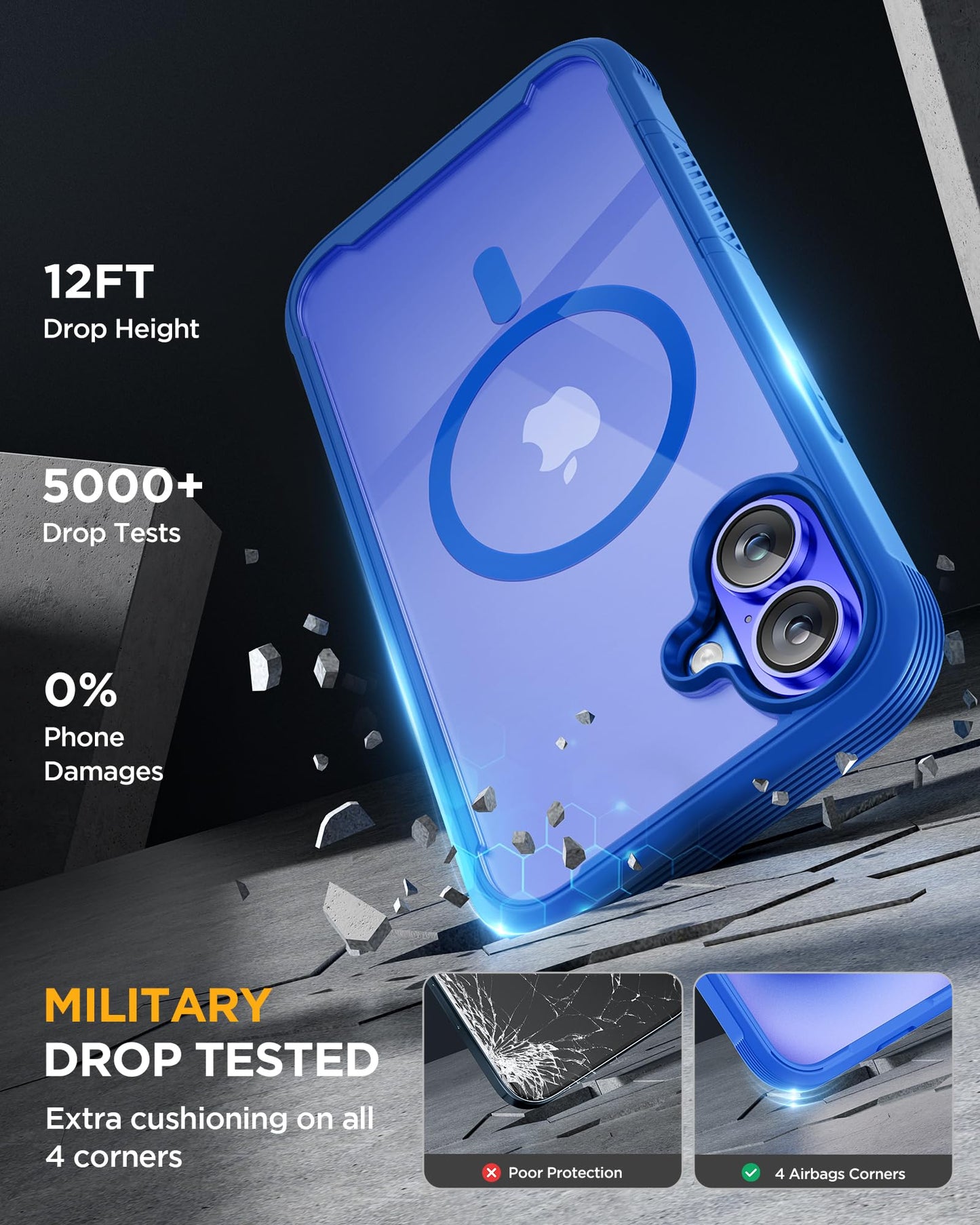 Miracase Magnetic for iPhone 15 Pro Max Case 6.7'' [Compatible with Magsafe] Full-Body Drop Proof Bumper Phone Case for iPhone 15 Pro Max with Built-in 9H Tempered Glass Screen Protector,Blue